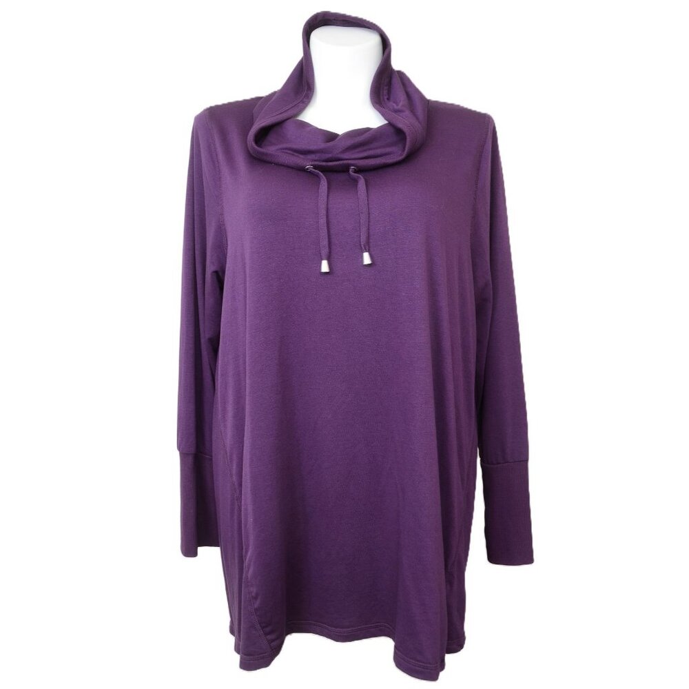 Cable & Gauge Women PLUS 2X Purple Pennant Cowl Neck Long Sleeve Tunic Top NEW